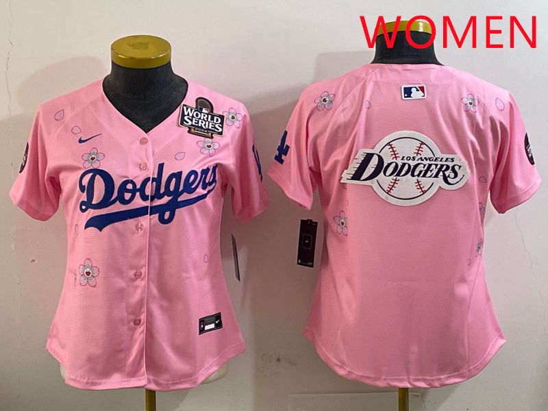 Women Los Angeles Dodgers Blank Pink Sakura Edition 2025 Nike MLB Jersey style 26->women mlb jersey->Women Jersey